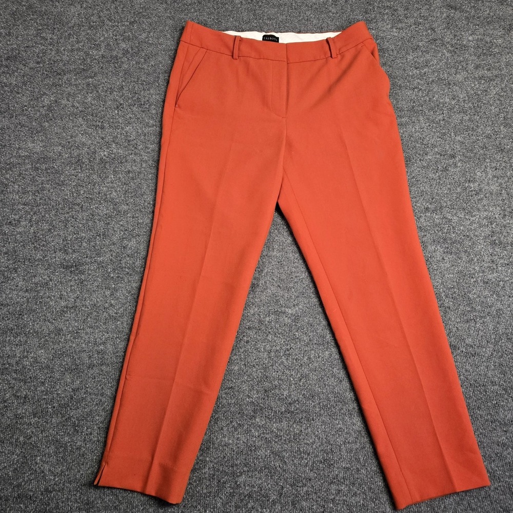 Talbots Pants Women 12 Hampshire Ankle Orange Stretch Straight Leg Slit Hem GOOD
